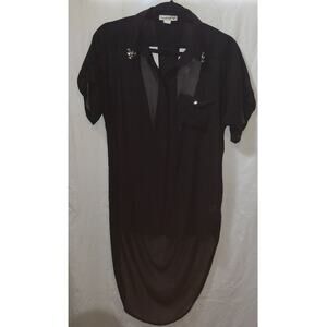 Women’s Double Zero Black Sheer Hi-Low Racerback Top L